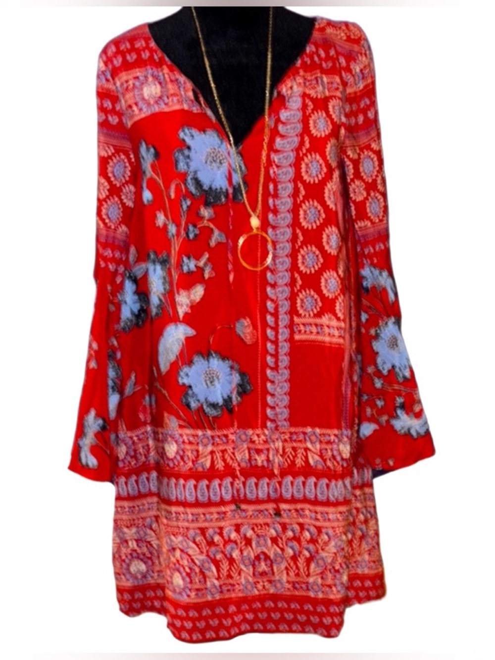 Anthropologys vanessa virginia red/blue floral double lined tunic  sz 4
